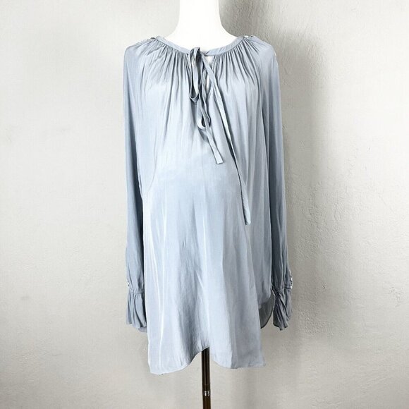 Ramy Brook Maternity Blouse Peasant Cut Out Grommet Long Sleeve Pale Blue Medium - Picture 1 of 9